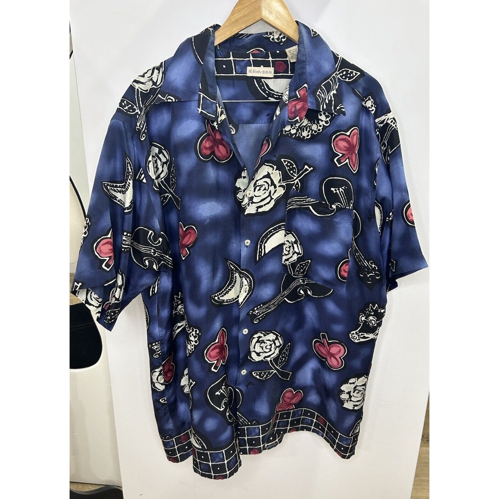 Burma Bibas Shirt‎ Mens Size L Colorful Violins And Flowers Prints 100% Silk